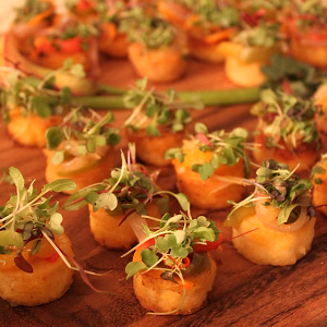 Sauteed Polenta Cakes with Mushroom Ragu and Microgreens