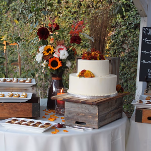 Fall themed dessert station for wedding