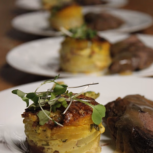 Potato Gratin next to Venison