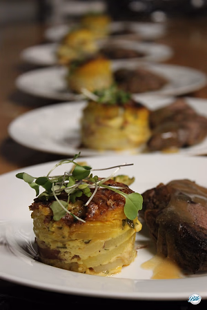 Potato Gratin next to Venison