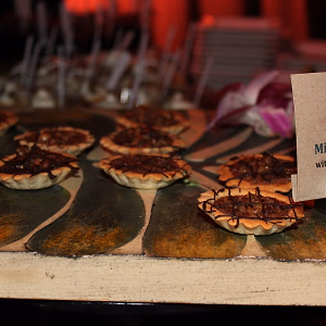 Mini Pecan Pies with chocolate drizzle