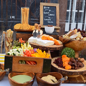 Artisan cheese, charcuterie, farmer's market crudite and olive oil tasting display