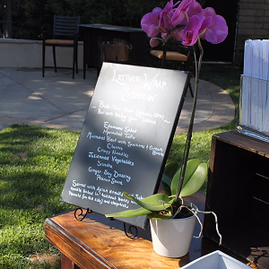 Hand-written chalkboard signage for our lettuce wrap station