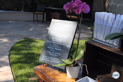 Hand-written chalkboard signage for our lettuce wrap station