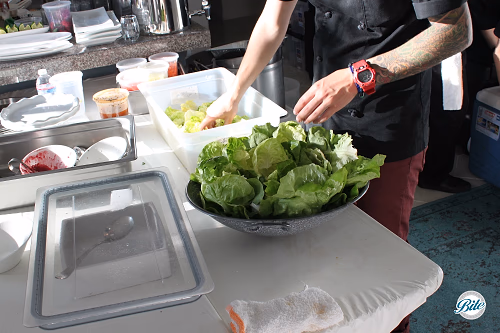 Lettuce wrap station gem lettuce prep