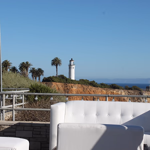 Outdoor lounge set up outside at Point-Vencente Interpretive Center