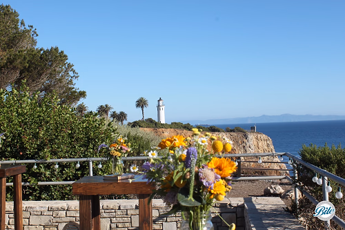 Daytime view of the lighthouse from the outdoor lounge area