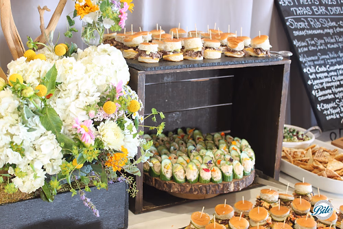 Short rib sliders and cucumber canapes