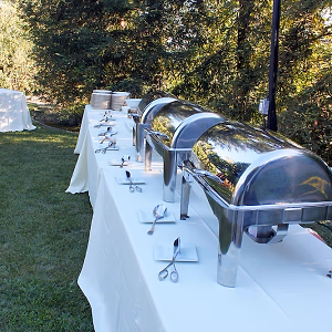 BBQ buffet in backyard setting
