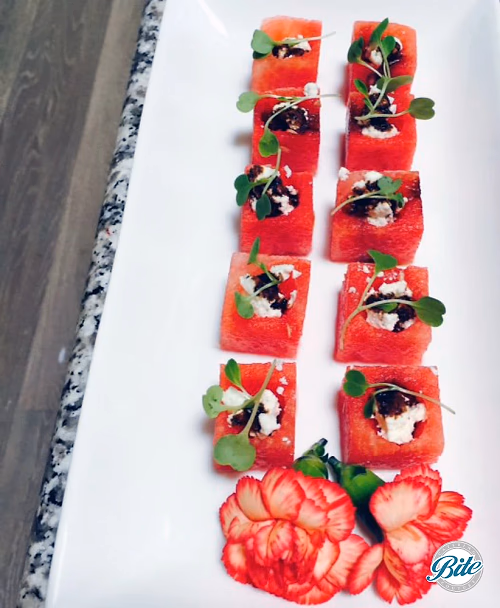 Refreshing watermelon cubes with feta to enjoy by the pool
