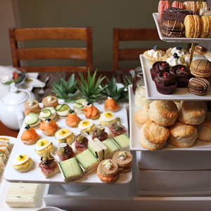 High Tea Display on White Risers