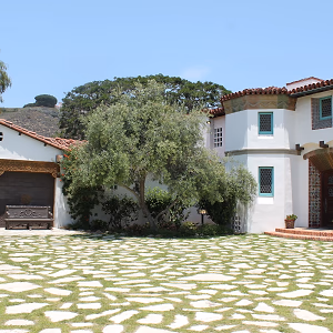 Interior Courtyard including garage and front door @ Adamson House