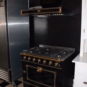 Vintage La Cornue range and hood @ Wattles Mansion