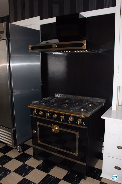 Vintage La Cornue range and hood @ Wattles Mansion