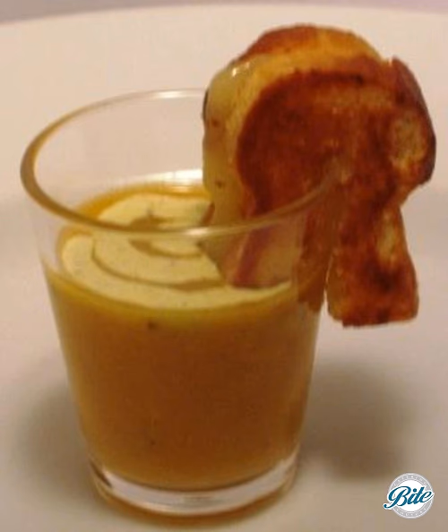 Butternut squash soup Shot with Mini Grilled Cheese