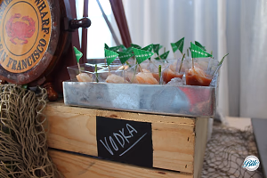 Bloody Mary Shrimp Shooters w/ Football Themed Flags