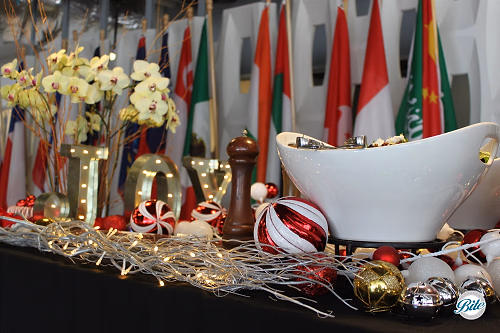 Holiday Table Decor with JOY and ornaments