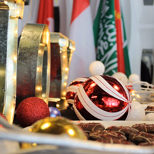Holiday Desserts on Table with JOY sign and ornaments