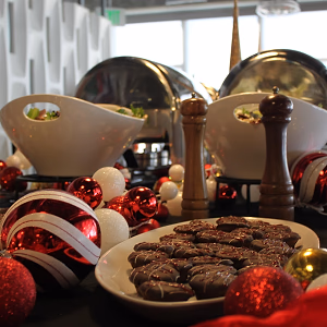 Desserts on Holiday Buffet amongst Ornaments