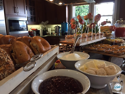 Closeup on Bagels with spreads