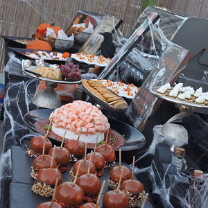 Mini Caramel Apples on Halloween Display
