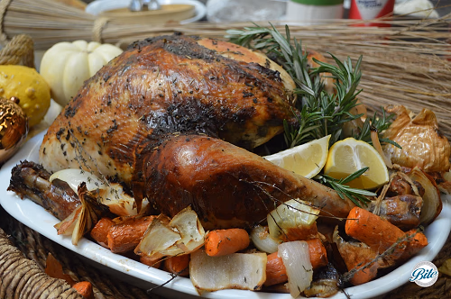 Thanksgiving Turkey w/ Roasted Vegetables - Closeup