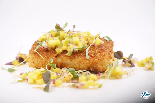 Mahi Mahi plated w/ mango salsa