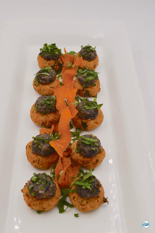 Garbanzo Cakes With Duxelle & Walnut Pesto