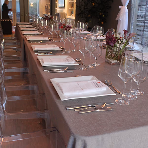 Long Dinner Table Setup with Menus