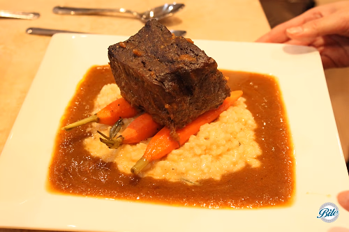 Braised Short Rib with mushroom risotto cake