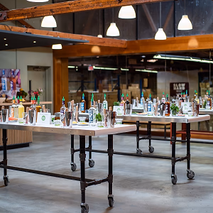 Tables Set Out For Cocktail Class @ Greenbar Distillery Skybox