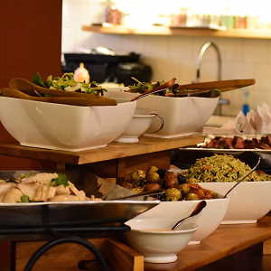 Angled view of a seasonal buffet