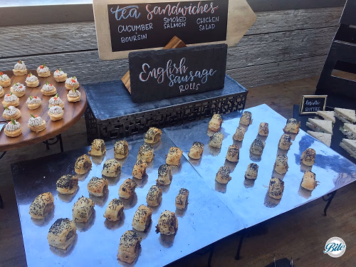 English Sausage Rolls on metal risers