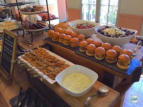 Herb Shrimp and Mini Burgers on Buffet