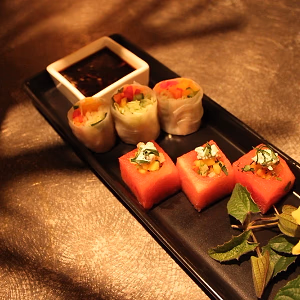 Spring Bites - Watermelon Cubes and Spring Rolls