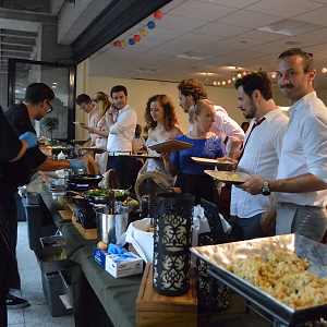 Hungry guests at pasta station