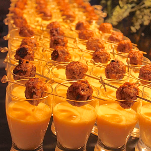 Mango Lassi Shot with Lamb Meatball