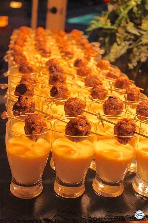 Mango Lassi Shot with Lamb Meatball