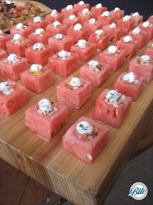 Watermelon Cubes with Gazpacho