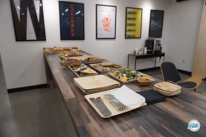 Food in Wooden Trays on Wood Table