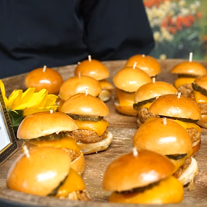 Smoked BBQ Chicken Slider on Wood Tray