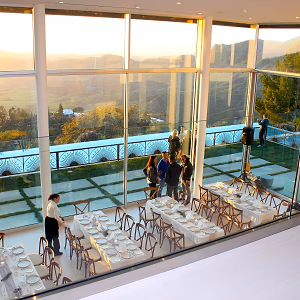 Tables Set up For Plated Dinner at Sunset
