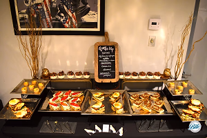 Breakfast Display with tartines, quiche, and granola parfait