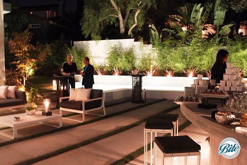 Outdoor set up before evening cocktail party 