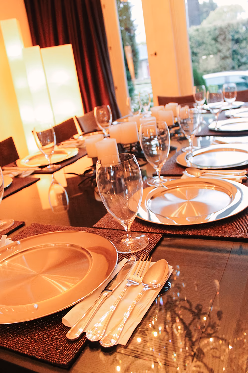 Plated meal tablesetting closeup