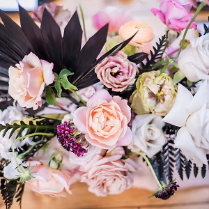 Elegant pink and black wedding floral