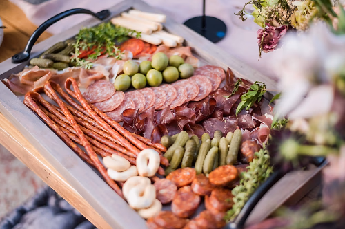An elegant charcuterie board served family-style