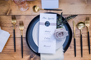 Black, blush and gold tablescape