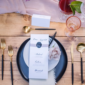 Black, blush and gold tablescape