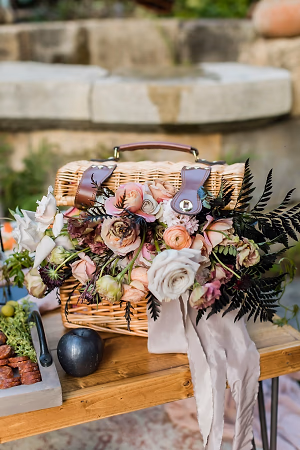 Picnic-inspired wedding tablescape with charcuterie